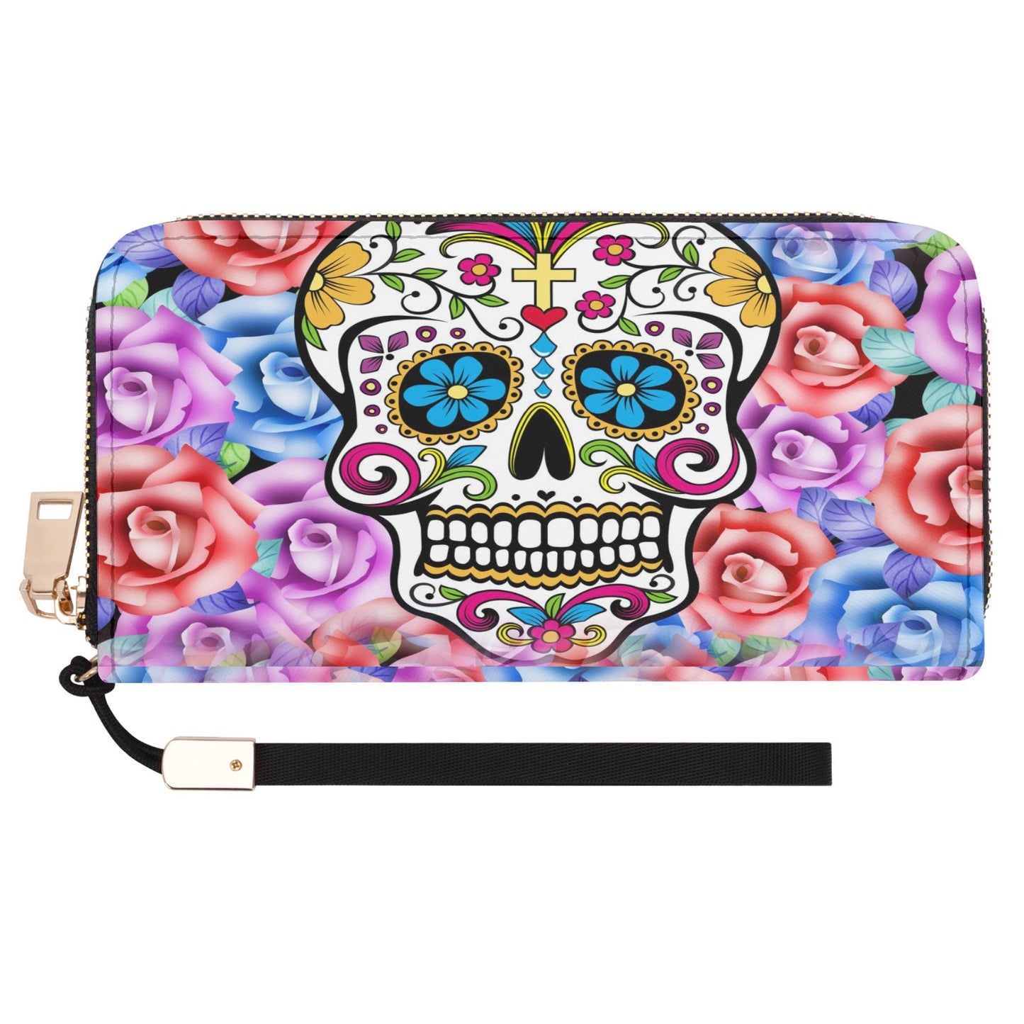 Dia de los muertos skull cosmetic wallet, sugar skull girl shoulder bag, cinco de mayo skull long wallet day of the dead long wallet bag set