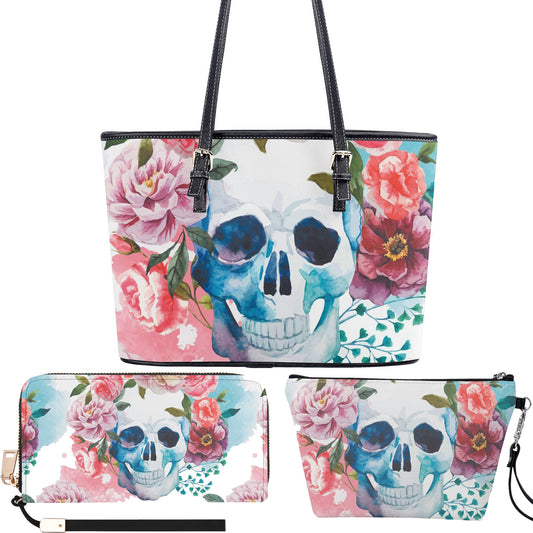 Rose skull cosmetic bag, evil messenger bag, floral skull shoulder bag, halloween purse, flaming skull tote bag, biker skull crossbody bags