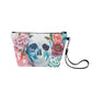 Rose skull cosmetic bag, evil messenger bag, floral skull shoulder bag, halloween purse, flaming skull tote bag, biker skull crossbody bags