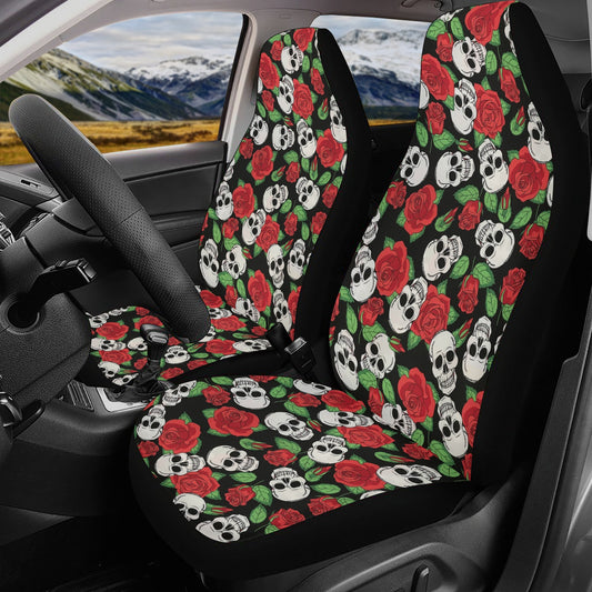Flower skull seat cover for truck, flame skull seat cover protector, punisher skull car accessories, skeleton car accessories floor mats set