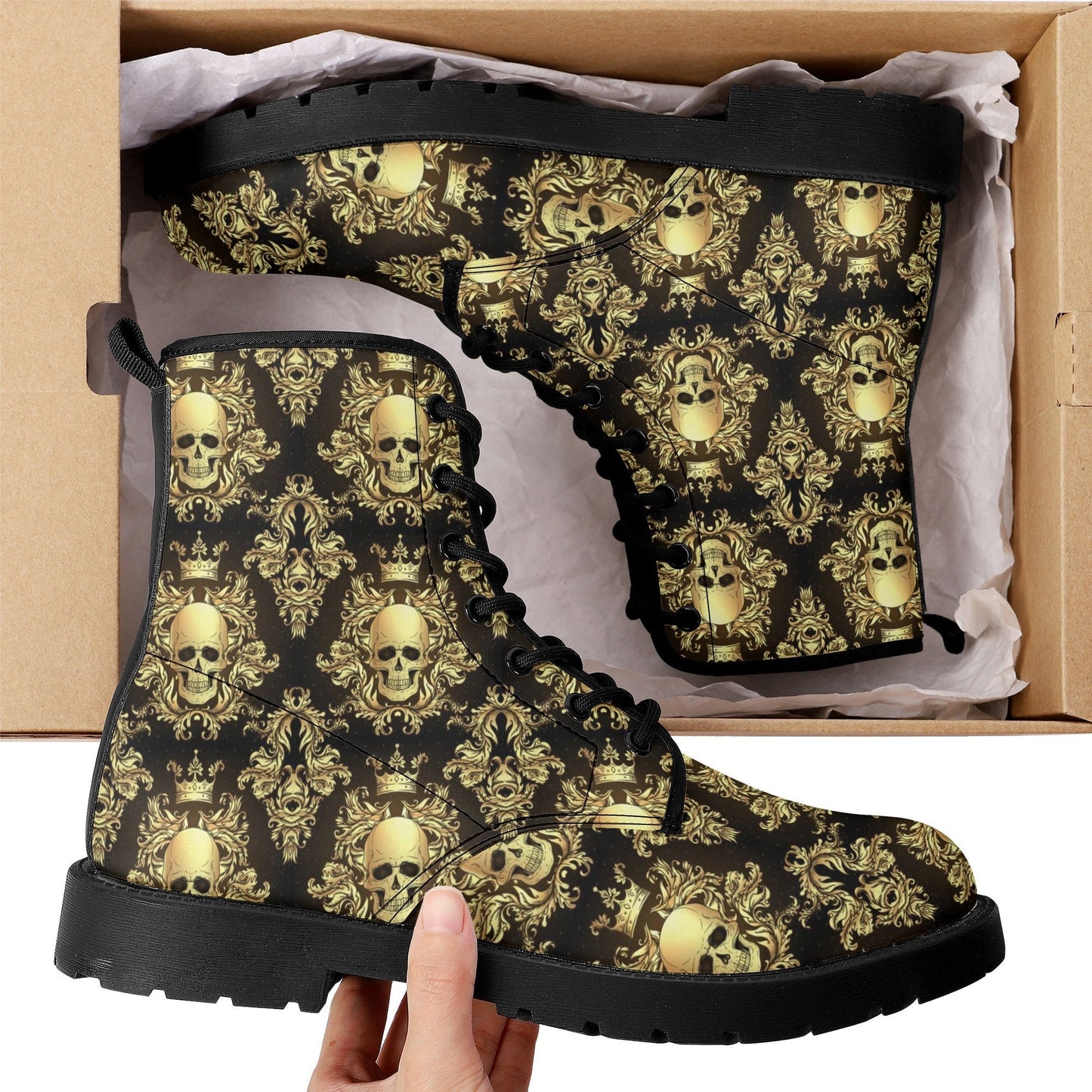 Skeleton boots for men women, floral skull waterproof Lace Up Anti-Slip platform nooties, grim reaper waterproof Lace Up Anti-Slip platform