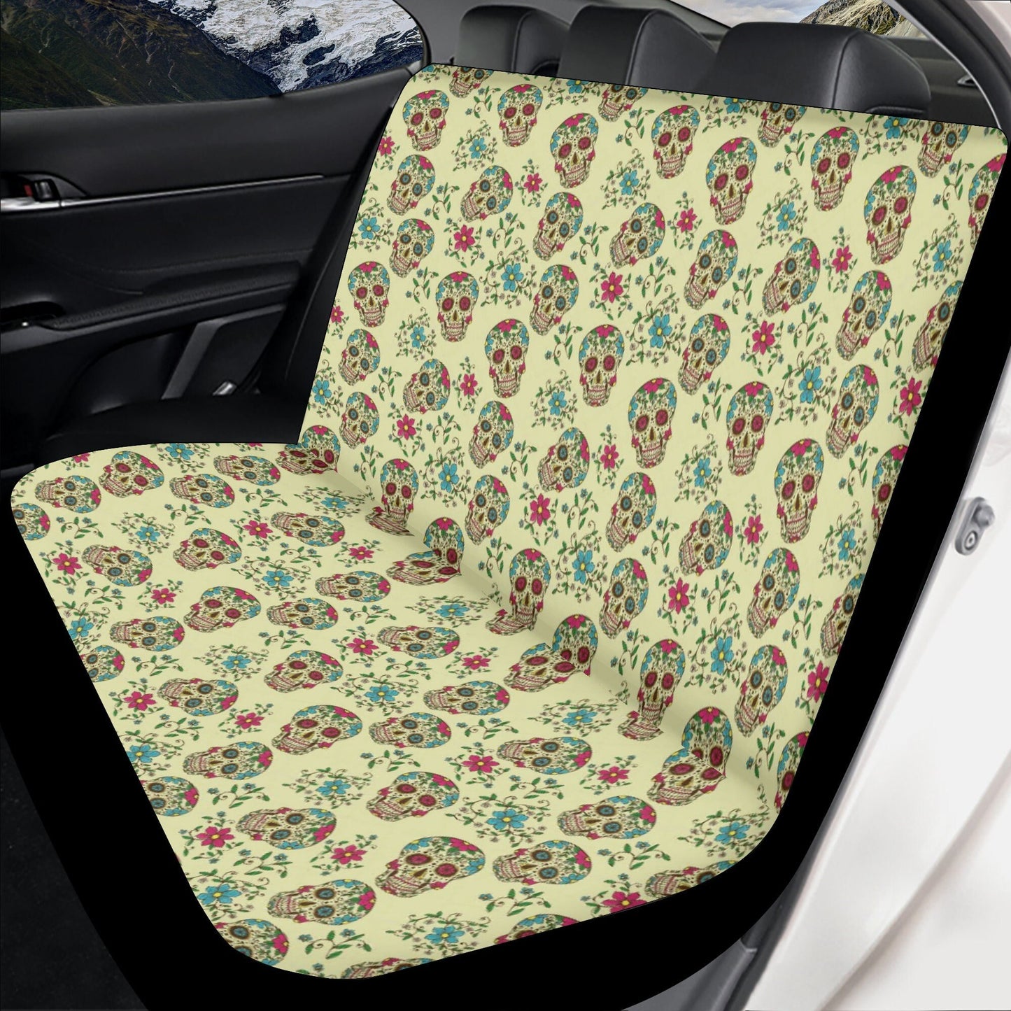 Floral sugar skull truck seat cover, mexican skull rug for car, day of the dead seat cover for car, day of the dead car seat cushion covers