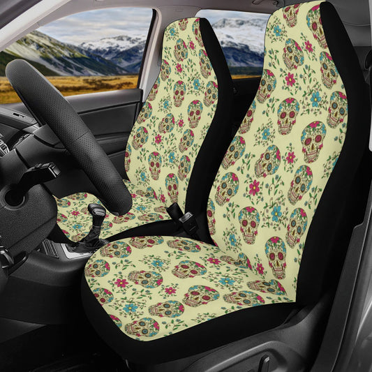 Floral sugar skull truck seat cover, mexican skull rug for car, day of the dead seat cover for car, day of the dead car seat cushion covers
