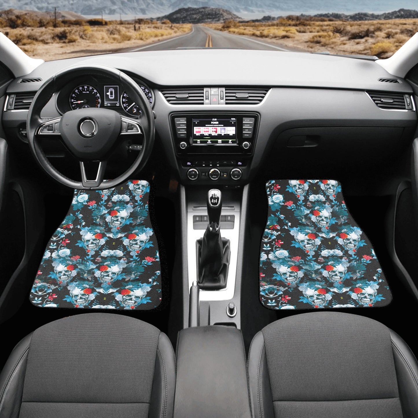 Skull seat cover for truck, flame skull seat cover for truck, skeleton car rug, flame skull car protector goth car rug, skull floral car mat