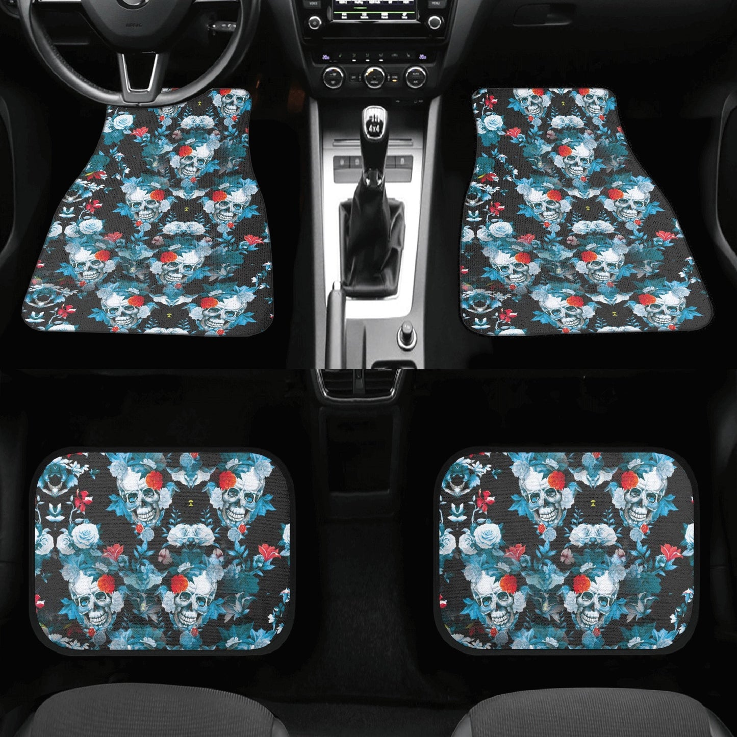 Skull seat cover for truck, flame skull seat cover for truck, skeleton car rug, flame skull car protector goth car rug, skull floral car mat