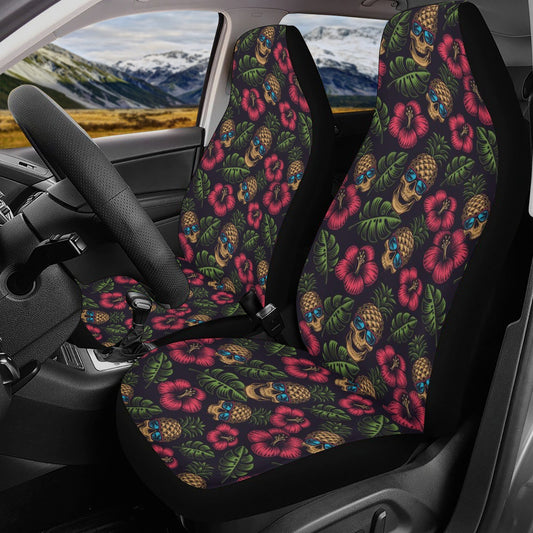 Christmas skull car rug, floral skull car seat protector, rose skull mat for car, skeleton seat cover for truck, skull in fire car seat tool