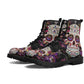 Floral skull fashion leather boots, floral sugar skull waterproof Lace Up Anti-Slip platform nooties candy skull fashion leather boots shoes