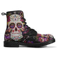 Floral skull fashion leather boots, floral sugar skull waterproof Lace Up Anti-Slip platform nooties candy skull fashion leather boots shoes