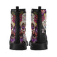 Floral skull fashion leather boots, floral sugar skull waterproof Lace Up Anti-Slip platform nooties candy skull fashion leather boots shoes