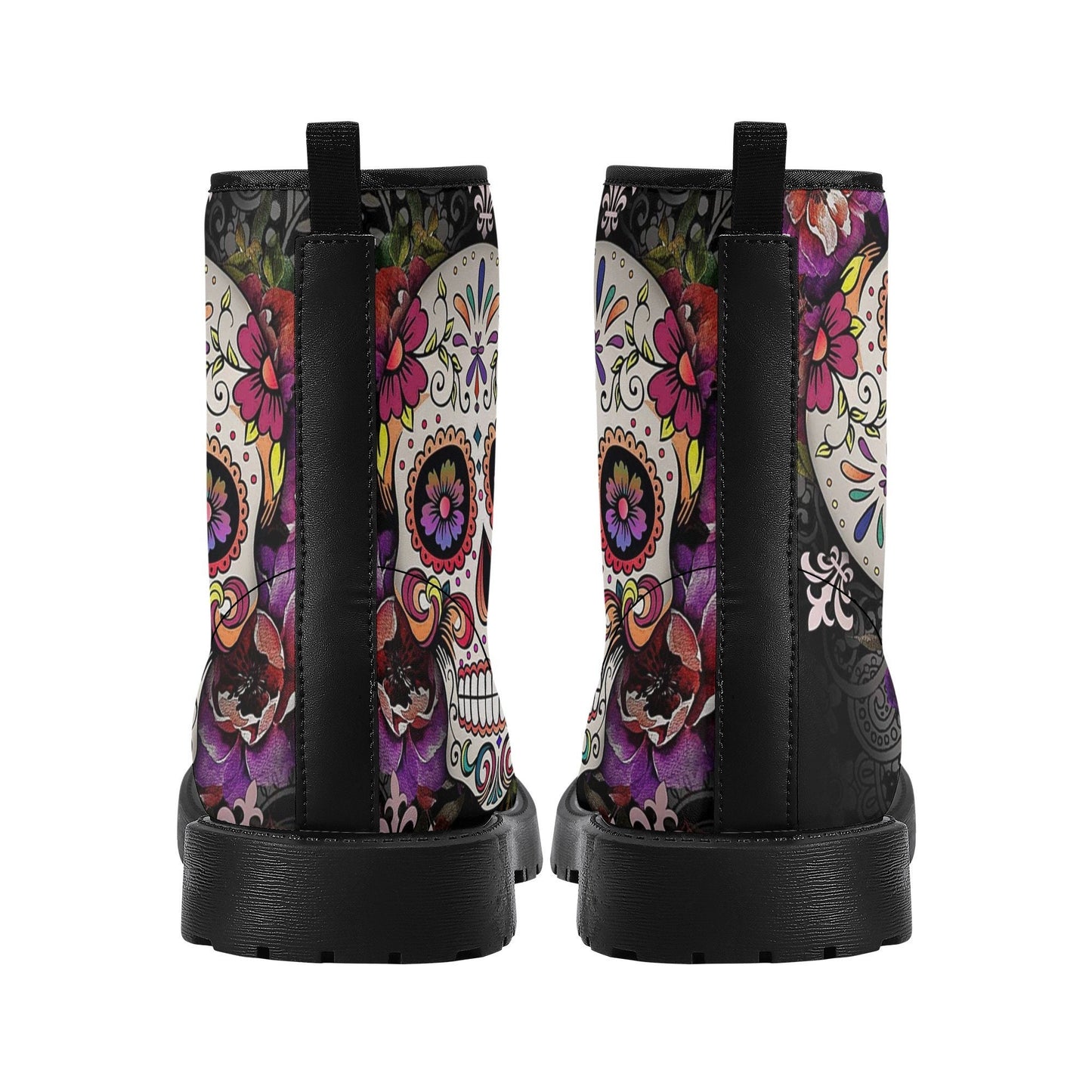 Floral skull fashion leather boots, floral sugar skull waterproof Lace Up Anti-Slip platform nooties candy skull fashion leather boots shoes