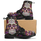 Floral skull fashion leather boots, floral sugar skull waterproof Lace Up Anti-Slip platform nooties candy skull fashion leather boots shoes
