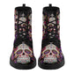 Floral skull fashion leather boots, floral sugar skull waterproof Lace Up Anti-Slip platform nooties candy skull fashion leather boots shoes