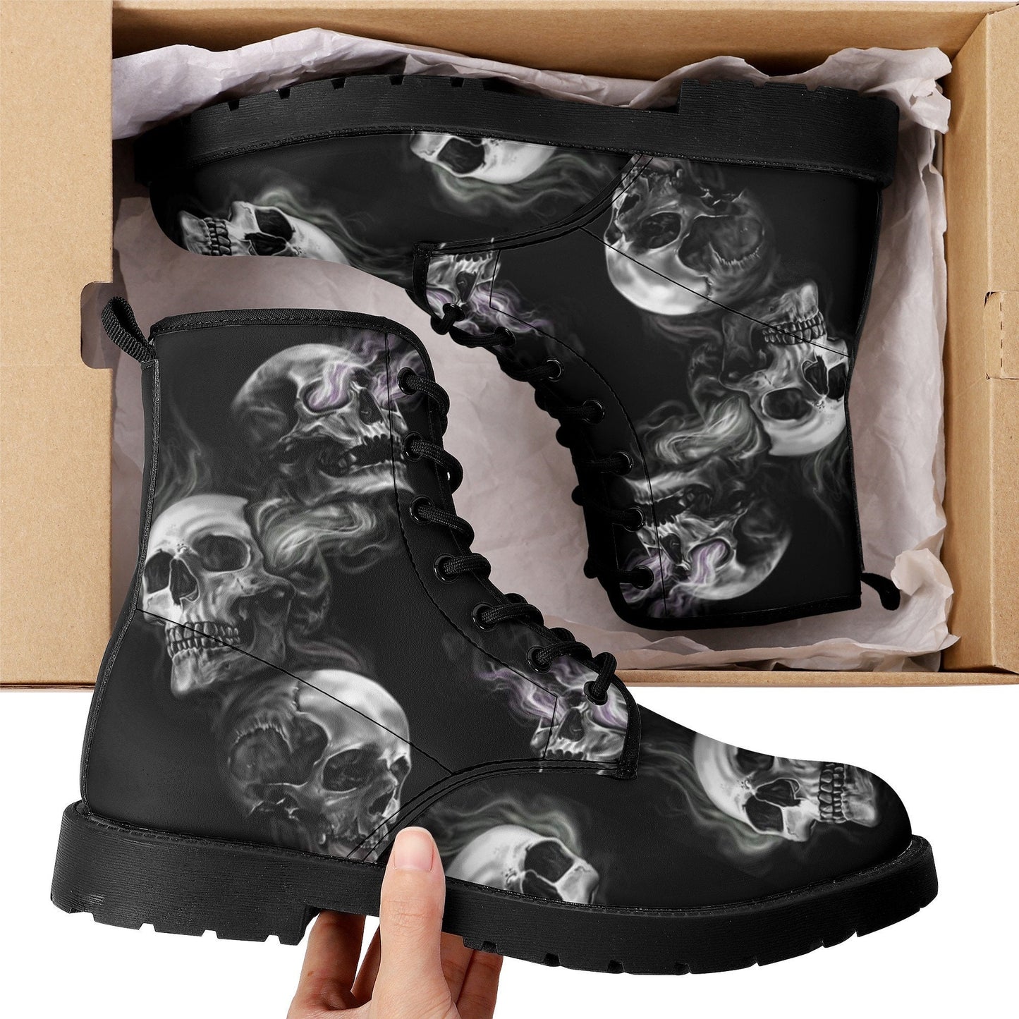 Gothic skull unisex boots, flaming skull winter boots, waterproof boots, death skull ankle booties, christmas skull waterproof shoes boots