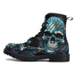 Goth waterproof boot, death skull shoes, biker skull ankle booties, gothic skull fashion leather boots, floral skull boots, goth shoes boots