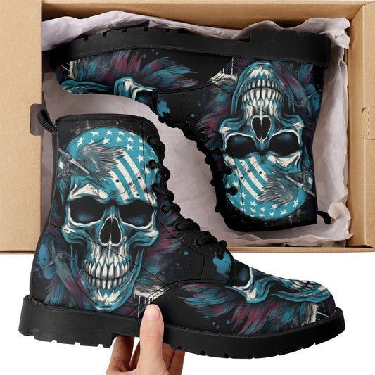 Goth waterproof boot, death skull shoes, biker skull ankle booties, gothic skull fashion leather boots, floral skull boots, goth shoes boots