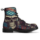 Skull unisex shoes, grim reaper men women shoes, skull in fire unisex boots, horror ankle Boots, skull winter boots, flame skull shoes boots