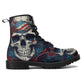 Grim reaper ankle Boots, punisher skull boots for men women, skull in fire unisex shoes, flower skull men women shoes, skeleton gothic boots