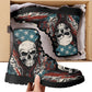 Skull waterproof shoes, biker skull unisex shoes, skull ankle booties, skull in fire ankle booties gothic skull unisex shoes halloween boots