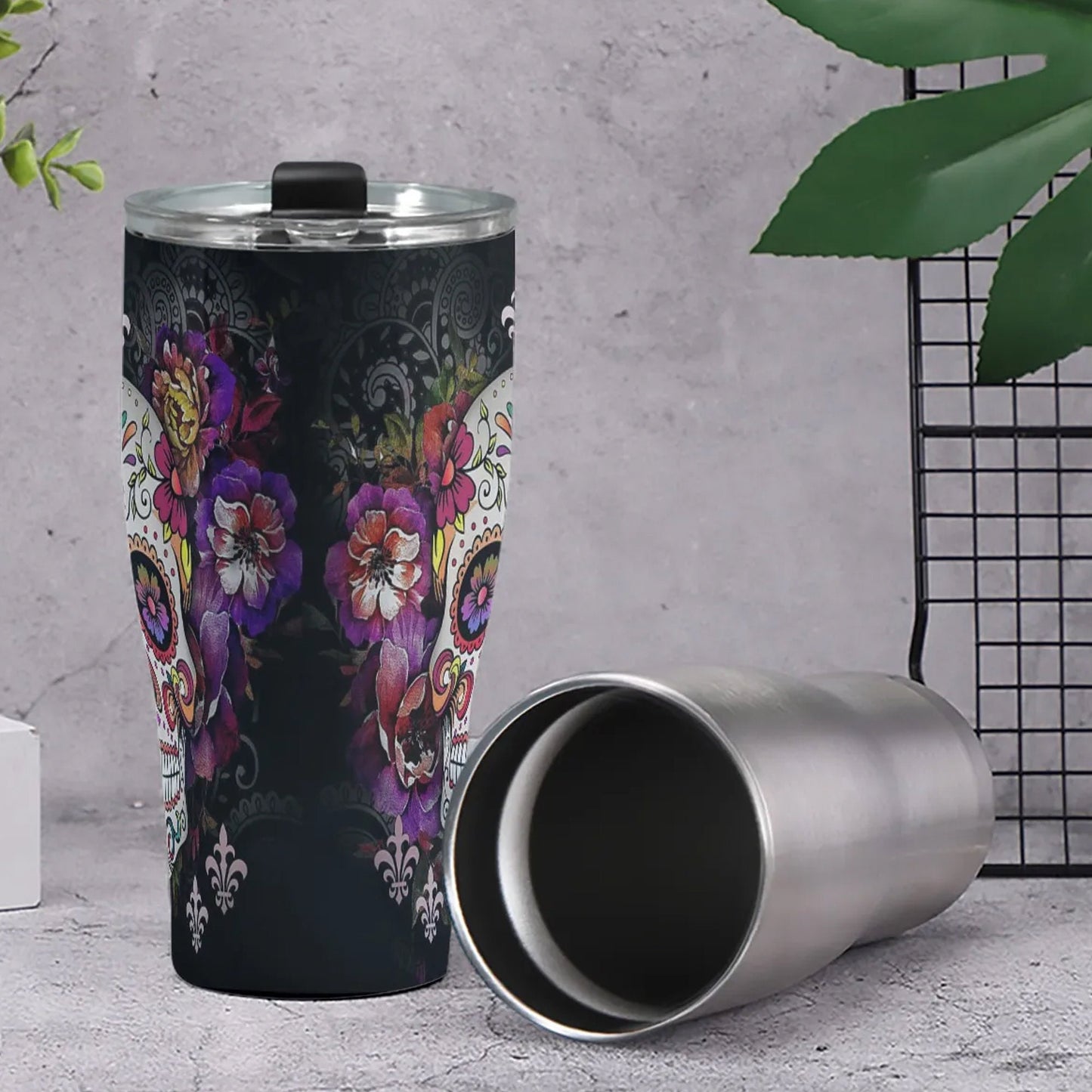 Candy skull cup, mexico beer mug, dia de los muertos skull travel mug, dia de los muertos skull cup sugar skull freezer Mug, sugar skull cup