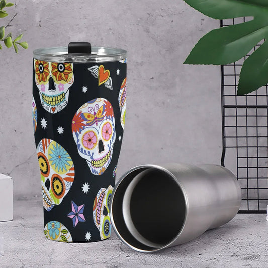 Sugar skull beer mug, dia de los muertos skull tumbler cup mug, candy skull tumbler cup mug, sugar skull girl mug, sugar skull tumbler cup