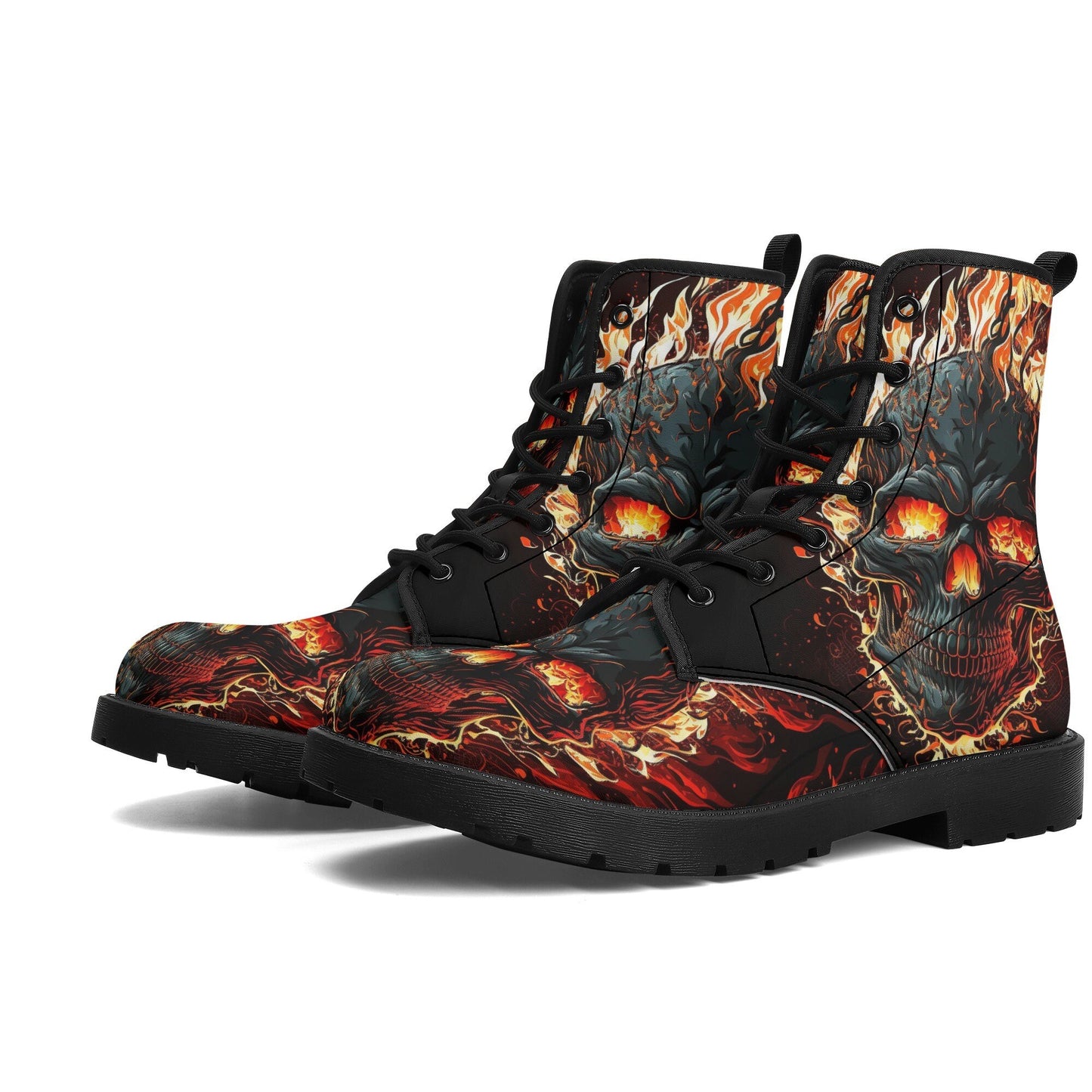 Punisher skull unisex shoes, flaming skull waterproof boot, flower skull men women boots, horror men women boots, gothic skull combat boots,