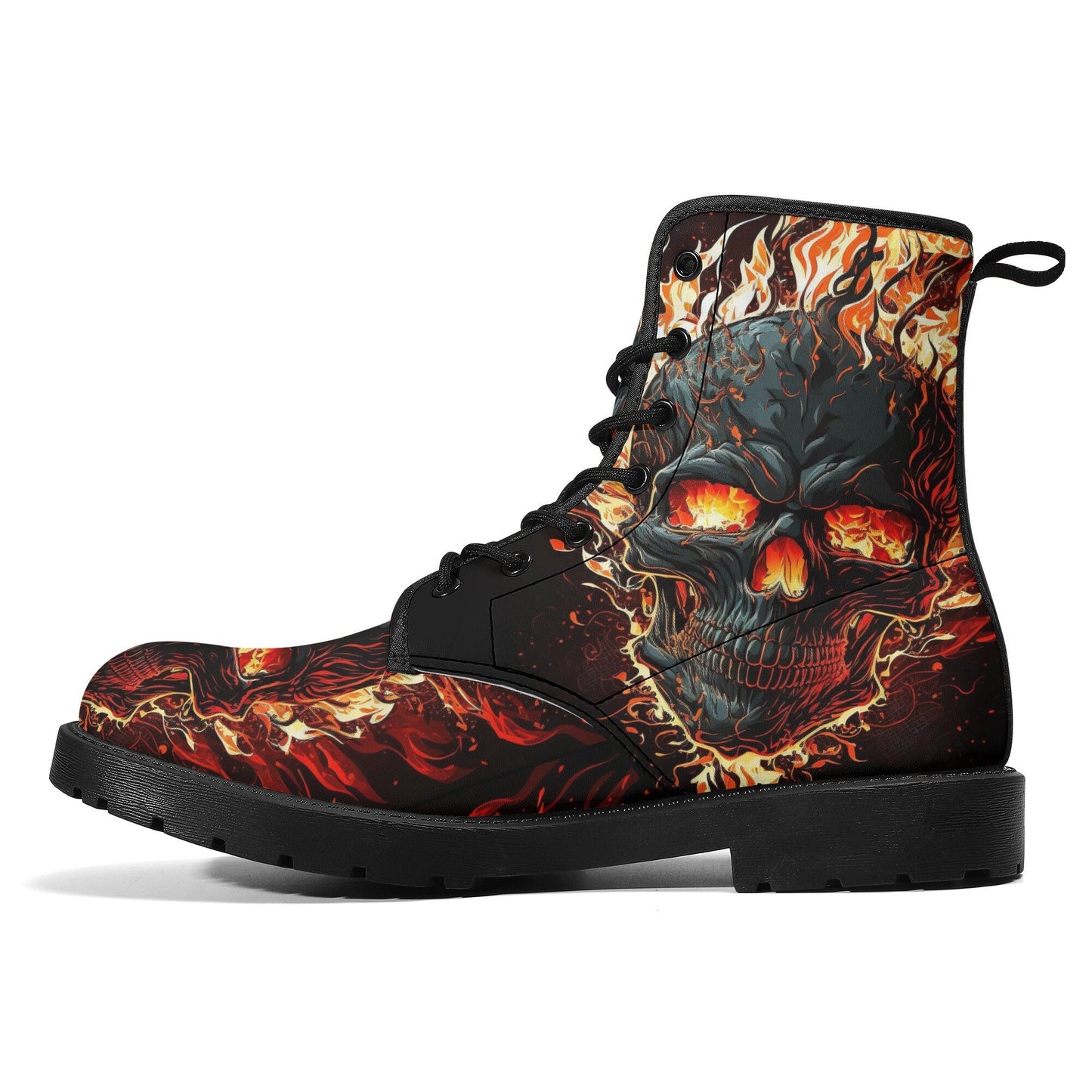 Punisher skull unisex shoes, flaming skull waterproof boot, flower skull men women boots, horror men women boots, gothic skull combat boots,