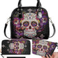 Candy skull crossbody bag, sugar skull girl cosmetic wallet, mexico handbag, sugar skull messenger bag, candy sugar skull purse wallet set