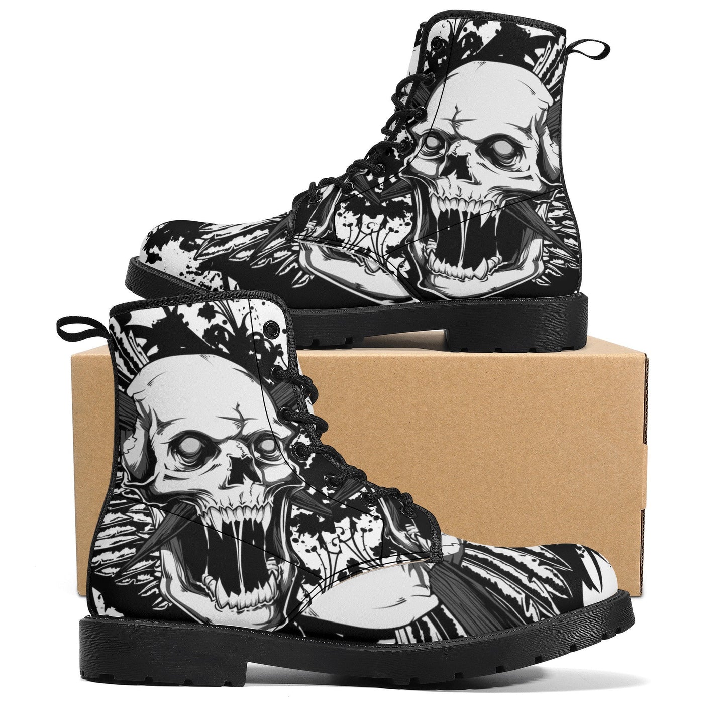 Horror waterproof Lace Up Anti-Slip platform nooties, skeleton waterproof shoes, christmas skull fashion leather boots skeleton unisex boots