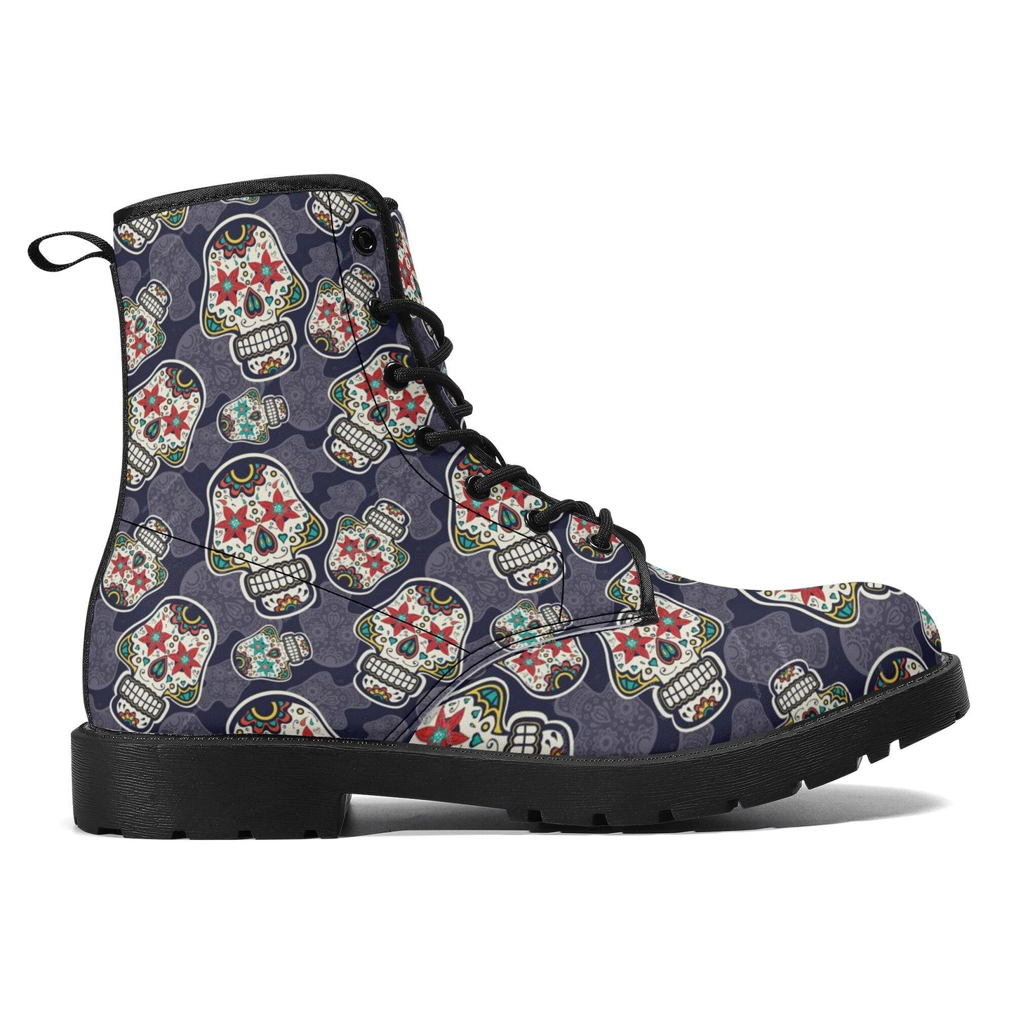 Floral sugar skull men women shoes, day of the dead fashion leather boots, floral skull ankle Boots, cinco de mayo skull boots, floral skull