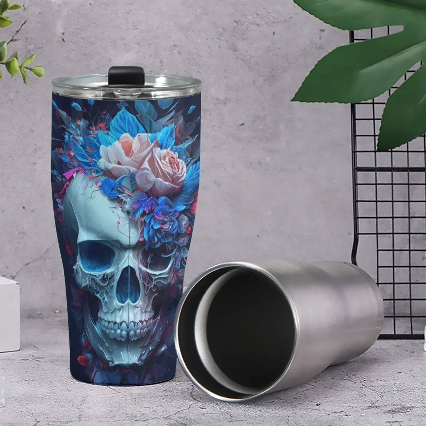 Flower skull tumbler cup mug, flower skull tumbler cup mug, flaming skull tumblr, flower skull mug, floral skull tumblr, flame skull mug cup