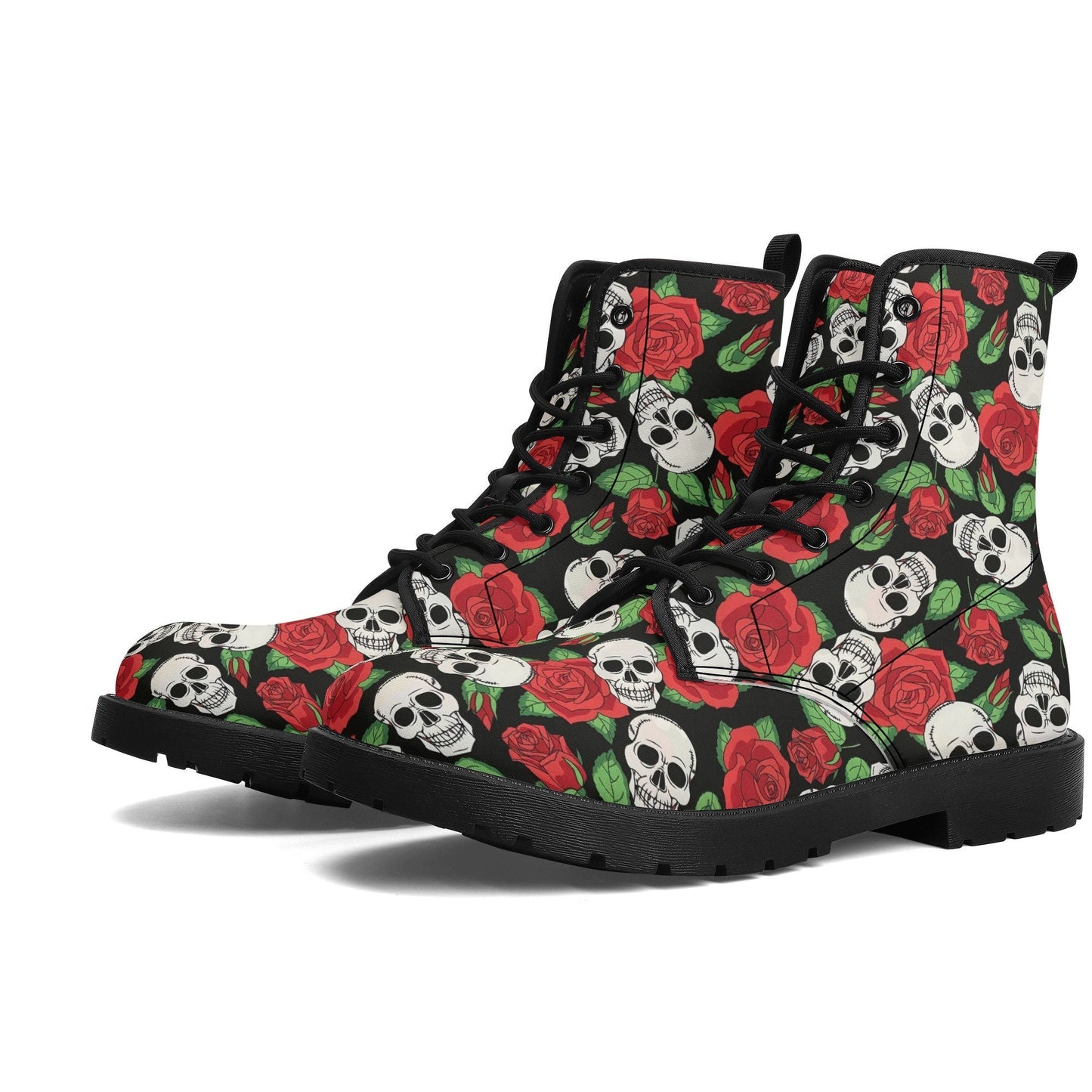 Floral skull unisex shoes, grim reaper unisex shoes, biker skull waterproof boot, rose skull waterproof boot, death skull waterproof boots