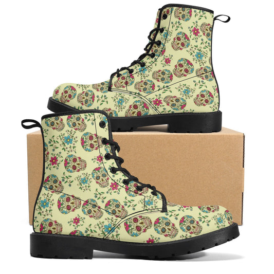 Calaveras skull winter boots, day of the dead waterproof shoes, candy skull waterproof boot, candy skull combat boots, cinco de mayo skull