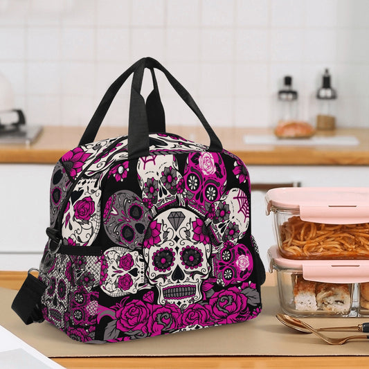 Sugar skull lunch bag, day of the dead lunch bag, rose skull lunch box calaveras lunch bag, day of the dead lunch bag, candy skull lunch bag