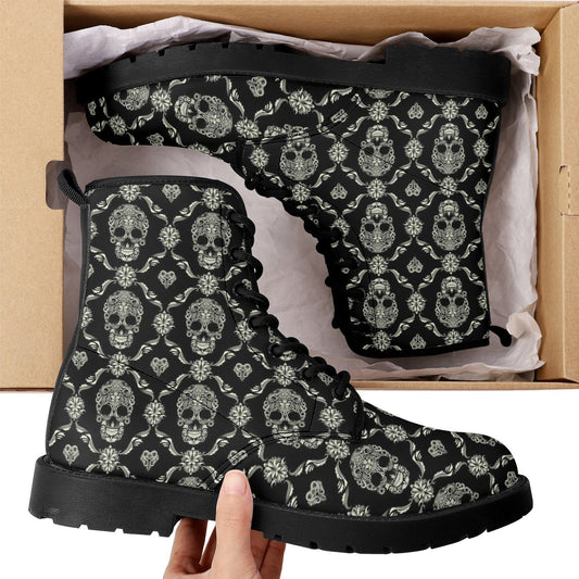 Mexican skull boots, candy skull men women shoes, sugar skull girl ankle booties, cinco de mayo skull ankle booties, floral boots men women