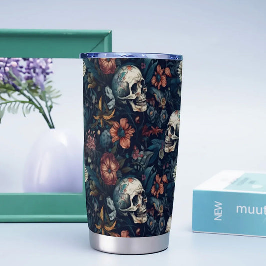 Death skull jumbo Mug, halloween tumbler, horror freezer Mug, skull coffee mug, death skull mug floral skull beer mug rose skull freezer cup