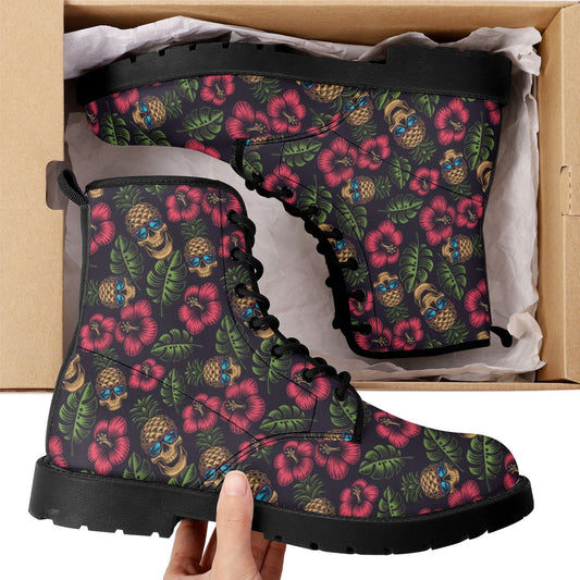 Floral skull boots, grim reaper winter boots, goth unisex boots, grim reaper fashion leather boots, halloween unisex shoes flame skull boots