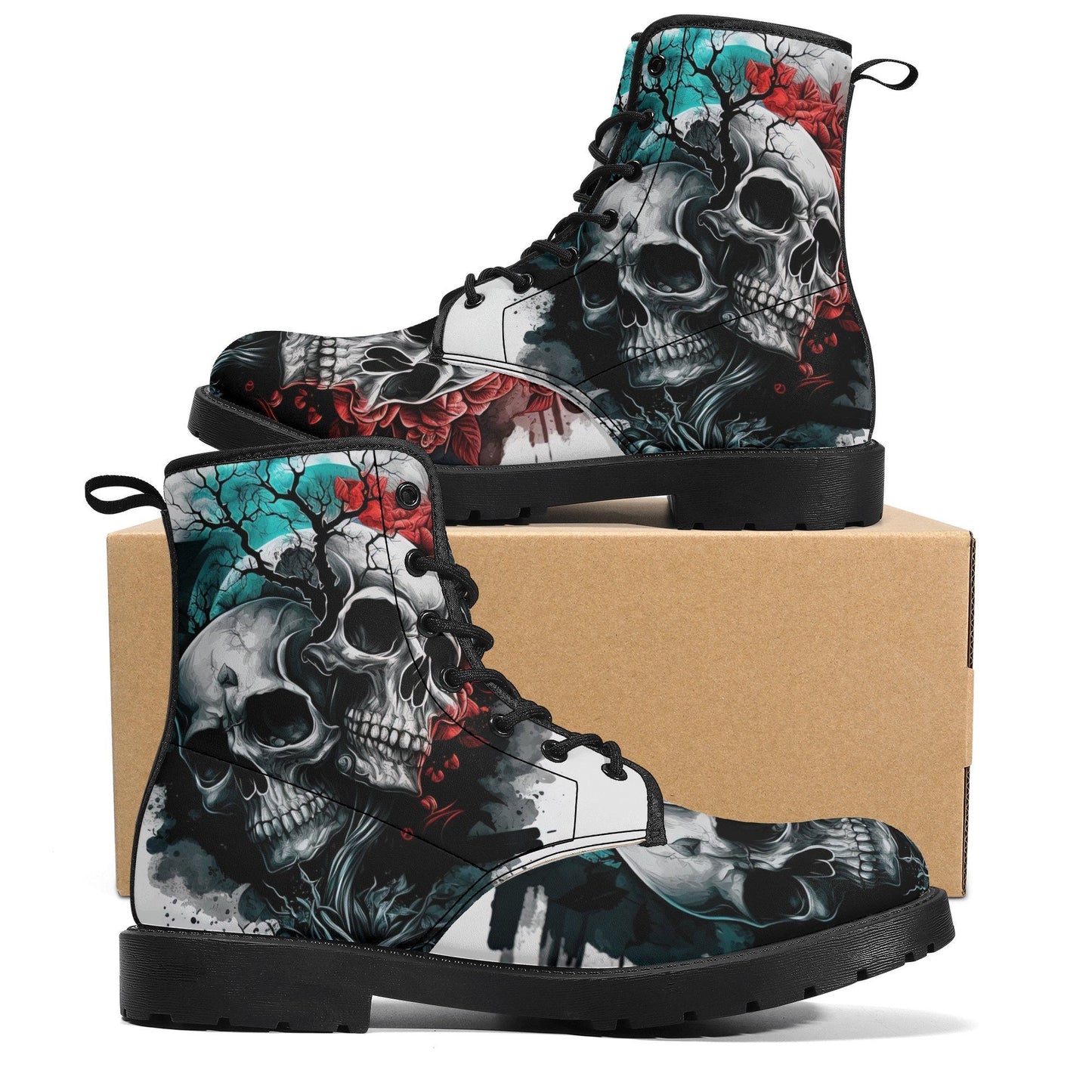 Death skull unisex boots, rose skull waterproof shoes, christmas skull men women shoes, skull in fire winter shoes horror shoes gothic boots