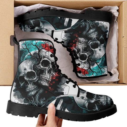 Death skull unisex boots, rose skull waterproof shoes, christmas skull men women shoes, skull in fire winter shoes horror shoes gothic boots