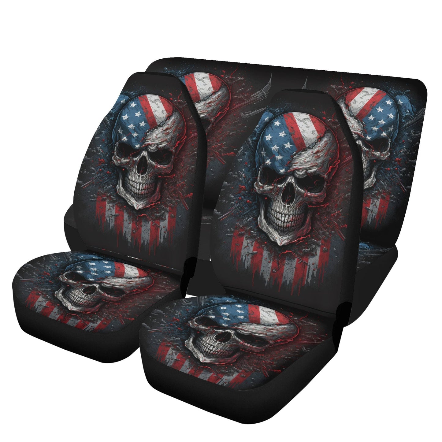 Flag skull cover cushion accessories for Cars, halloween rug mat for car evil car seat cushion covers, horror car mats skull car mats set