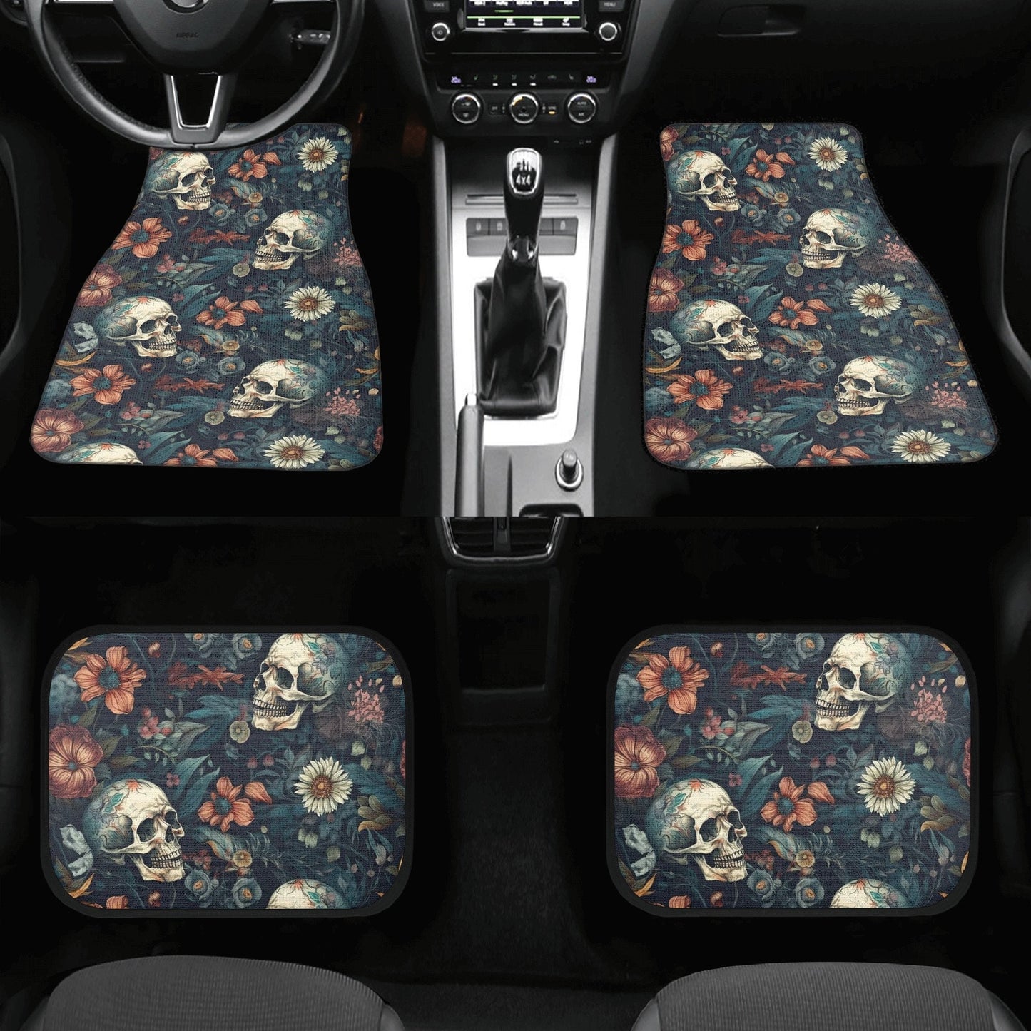 Gothic rose skull car seat protector cover, evil floor mat for car, flame skull car seat protector cover grim reaper car seat protector mats
