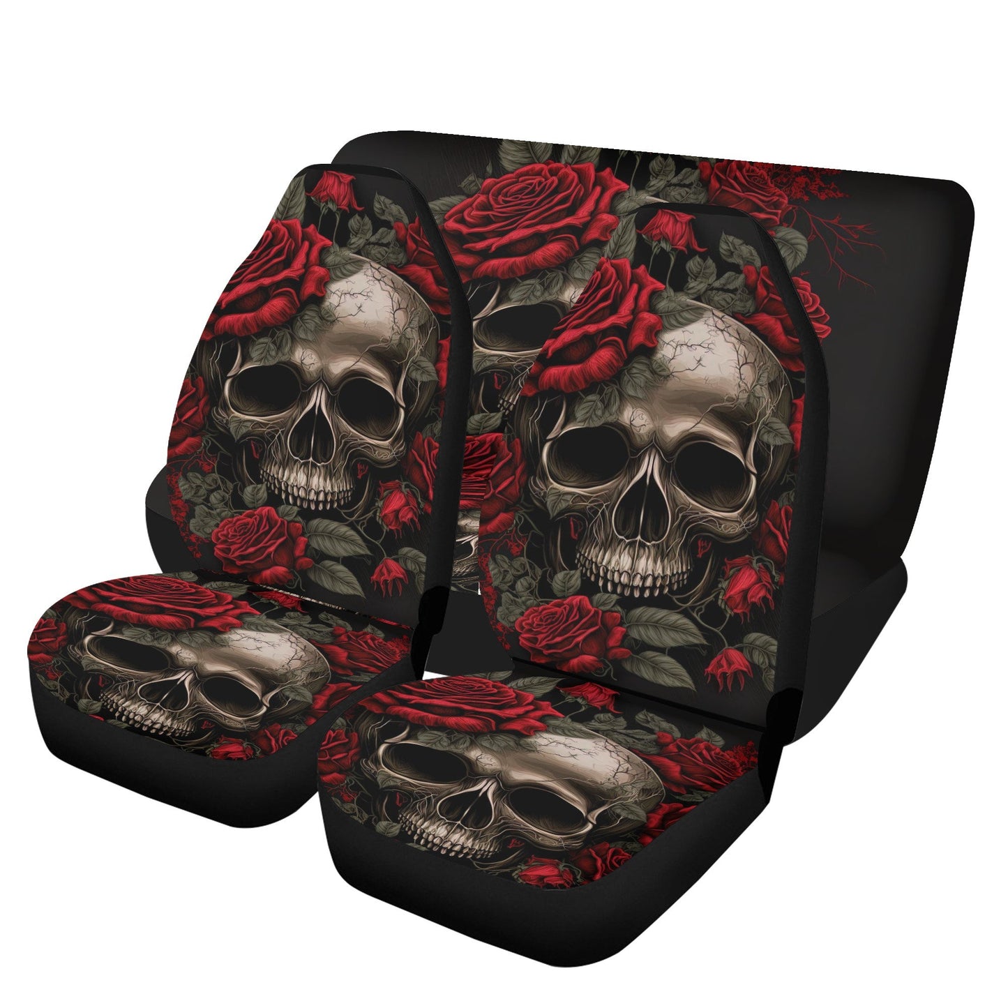Rose skull rug for car, skull in fire front and back car seat covers, death skull car mat, skull seat cover protector, skull car seat covers