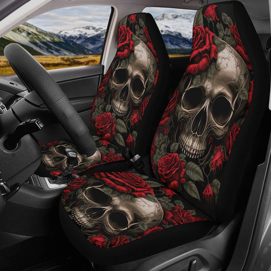 Rose skull rug for car, skull in fire front and back car seat covers, death skull car mat, skull seat cover protector, skull car seat covers