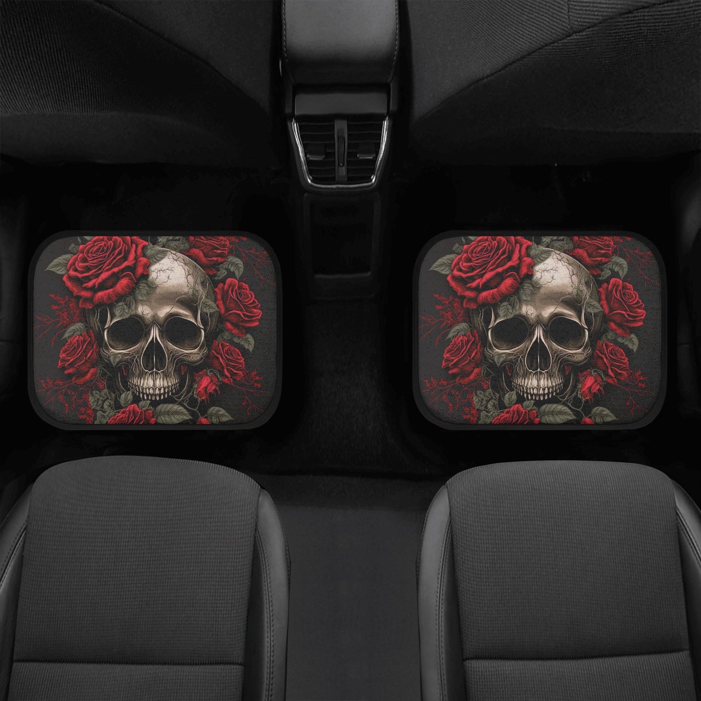 Rose skull rug for car, skull in fire front and back car seat covers, death skull car mat, skull seat cover protector, skull car seat covers