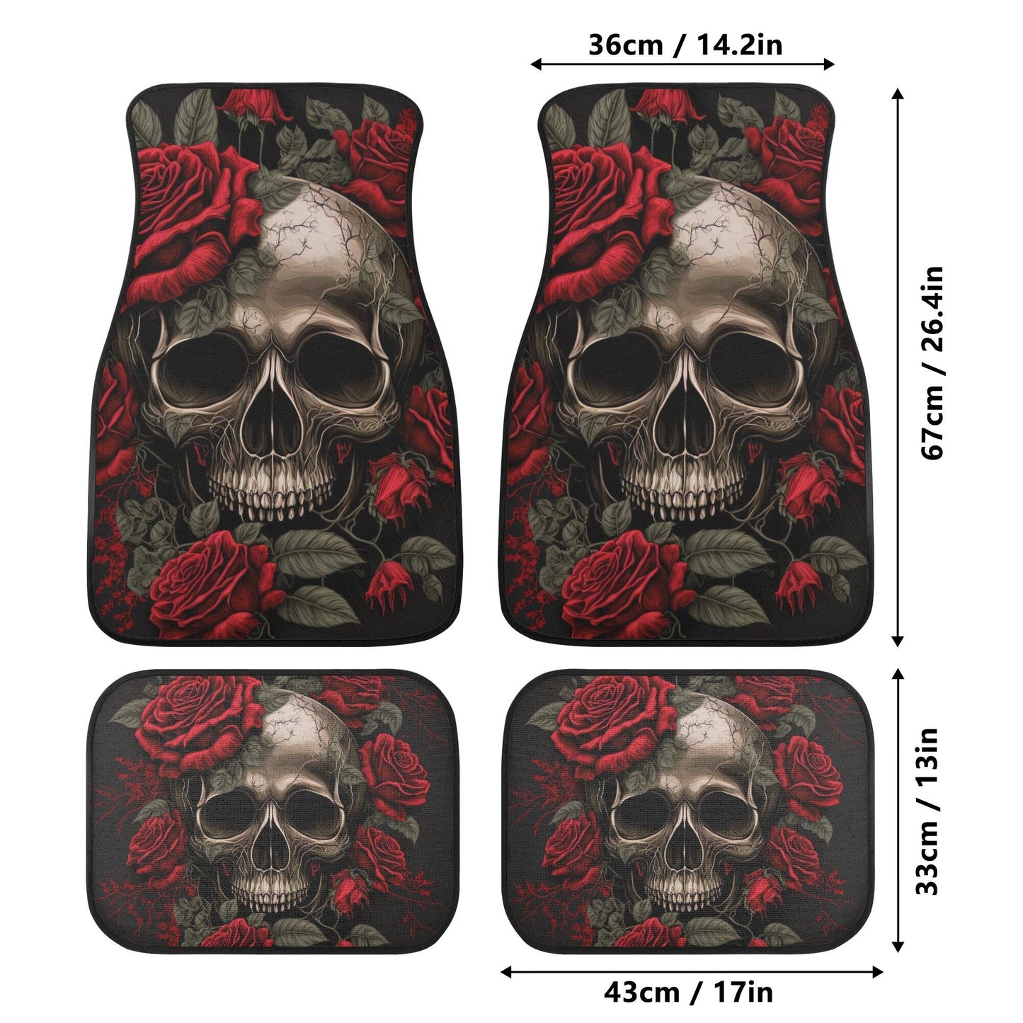 Rose skull rug for car, skull in fire front and back car seat covers, death skull car mat, skull seat cover protector, skull car seat covers