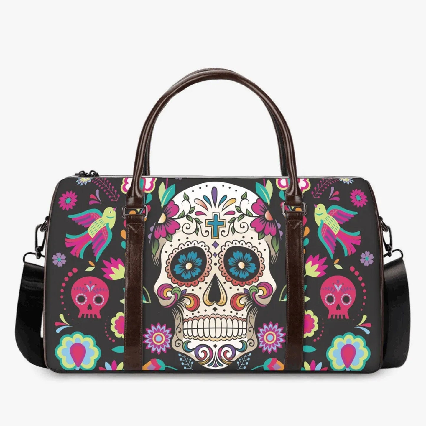 Day of the dead weekender bags, floral skull shoulder bag, day of the dead large travel bag, floral skull Overnight Bag, mexico travel bag
