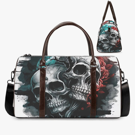 Gothic skull Carry on Weekender Overnight Bag, punisher skull monogrammed bag, floral skull Carry On Bag, punisher skull shoulder travel bag