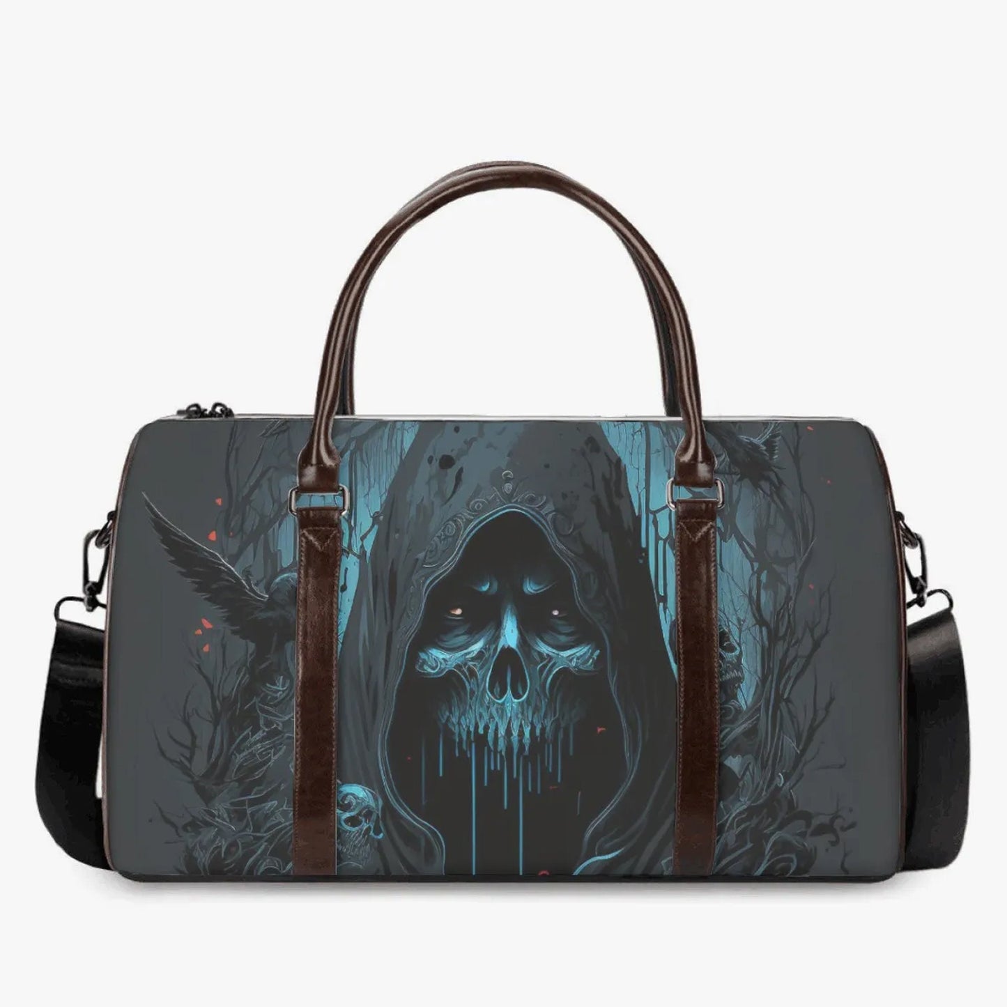 Reaper skull Overnight Bag, skull in fire Vacation Holidays Travel Bag, goth monogrammed bag, halloween Carry on Weekender Overnight Bags
