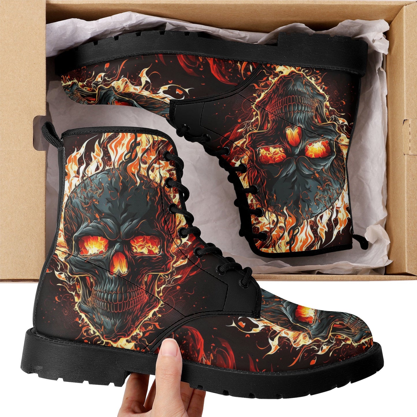 Punisher skull unisex shoes, flaming skull waterproof boot, flower skull men women boots, horror men women boots, gothic skull combat boots,