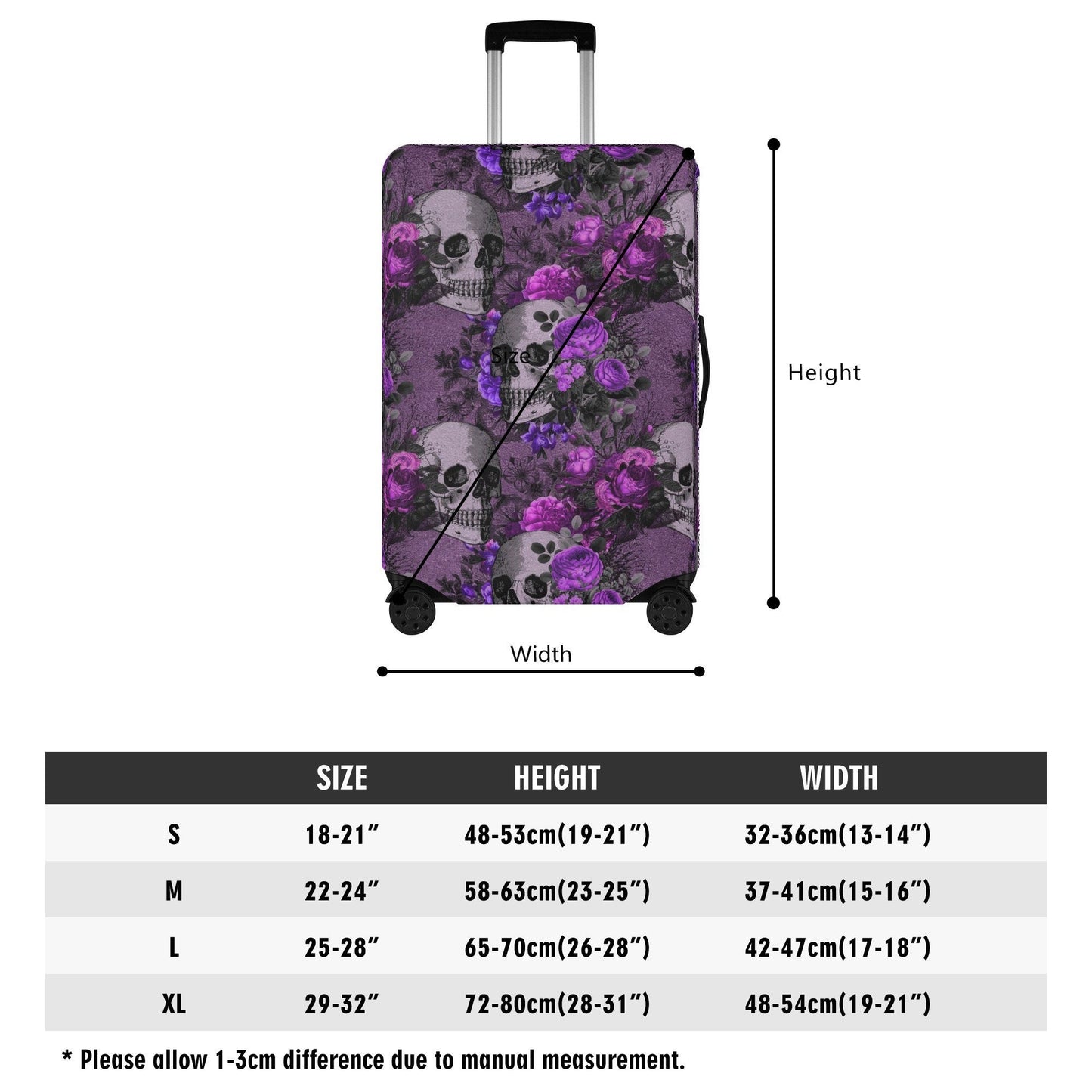 Flower skull suitcase tag, goth travel bag cover, flaming skull suitcase tag, floral skull luggage, rose skull suitcase protector covers