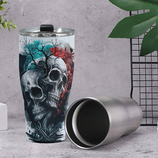 Punisher skull travel mug, grim reaper cup, skull beer mug, christmas skull travel mug, flower skull cup, halloween coffee mug tumbler cup
